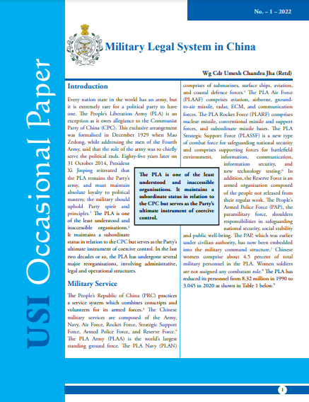 Military Legal System in China Vol No.1  2022